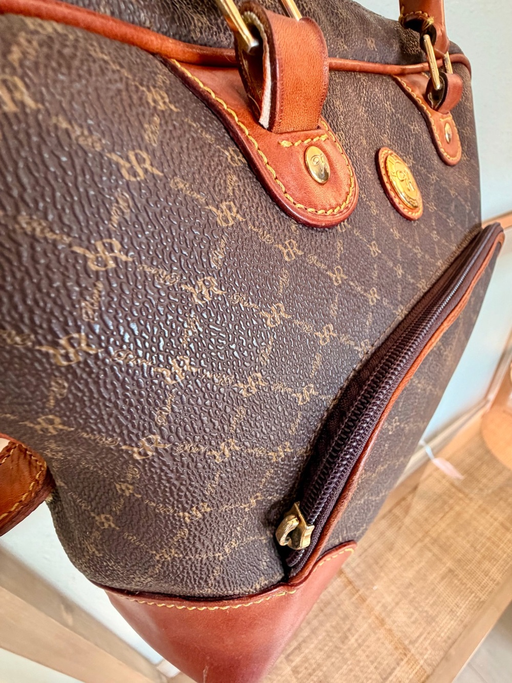 Rioni Moda Italia Signature Monogram Coated Canvas Dome Satchel Bag, Preppy - Picture 9 of 16